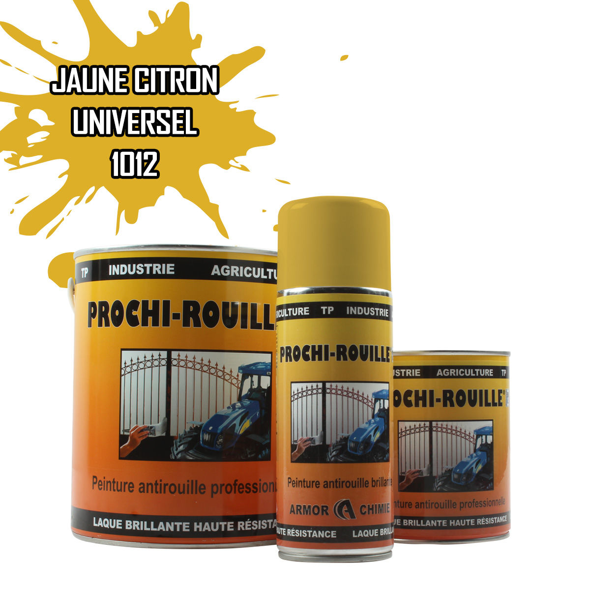 Peinture agricole PROCHI-ROUILLE brillante, Jaune citron, RAL 1012, UNIVERSEL