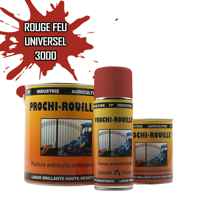 Peinture agricole PROCHI-ROUILLE brillante, rouge FEU, RAL 3000, UNIVERSEL