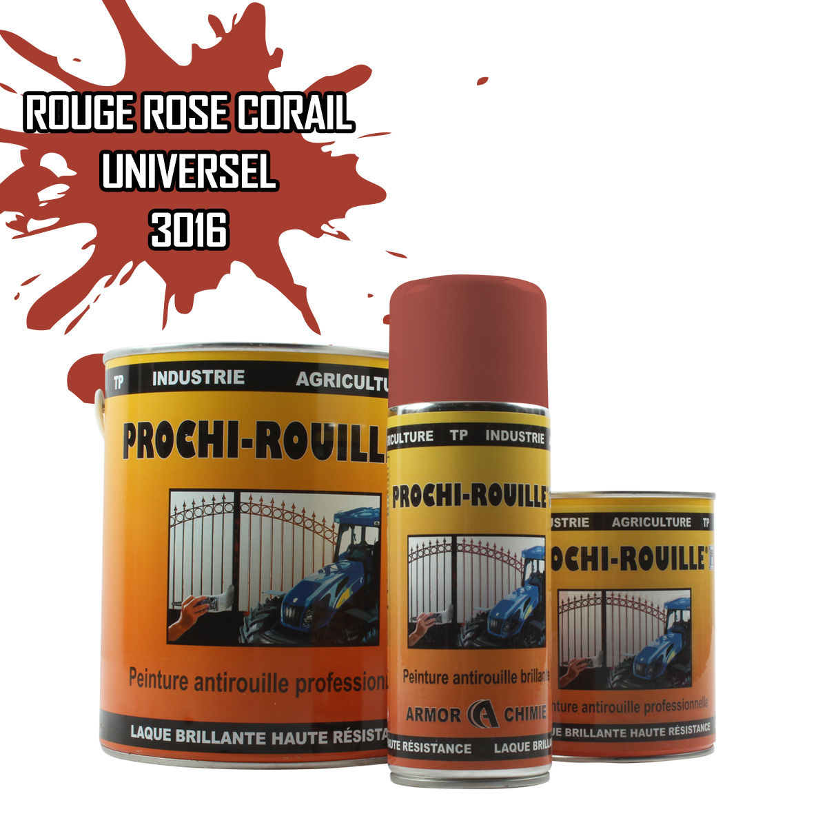 Peinture agricole PROCHI-ROUILLE brillante, Rouge corail, RAL 3016, UNIVERSEL