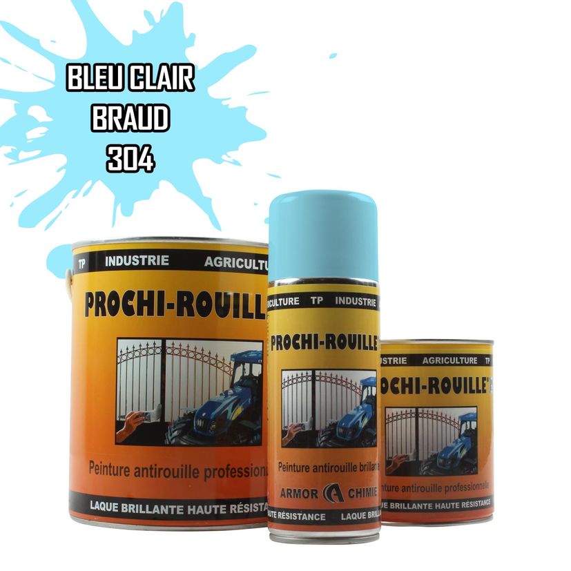 Peinture agricole PROCHI-ROUILLE brillante, Bleu clair, 304, BRAUD