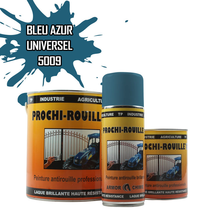 Peinture agricole PROCHI-ROUILLE brillante, Bleu azur, RAL 5009, UNIVERSEL