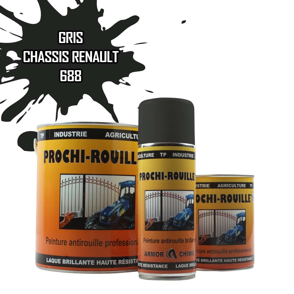 Peinture agricole PROCHI-ROUILLE brillante, Gris châssis, 688, RENAULT