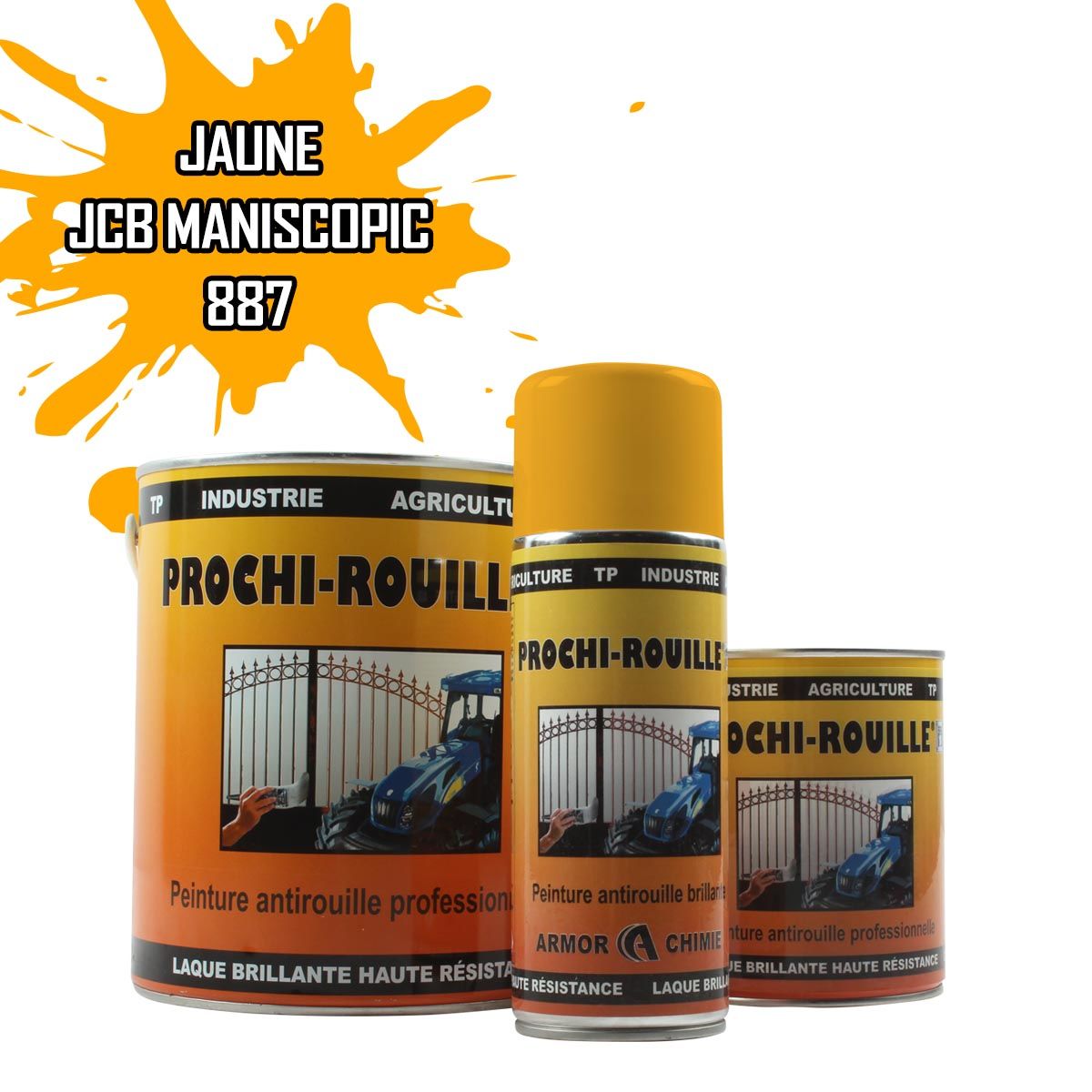 Peinture agricole PROCHI-ROUILLE brillante, Jaune, 887, JCB MANISCOPIC