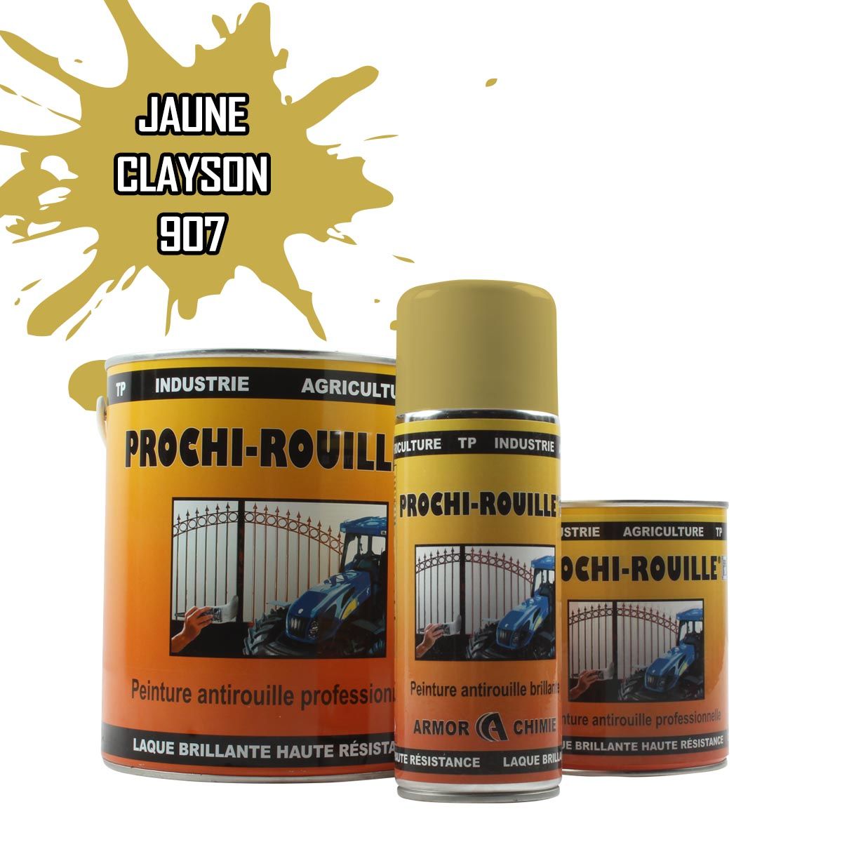 Peinture agricole PROCHI-ROUILLE brillante, Jaune, 907, CLAYSON