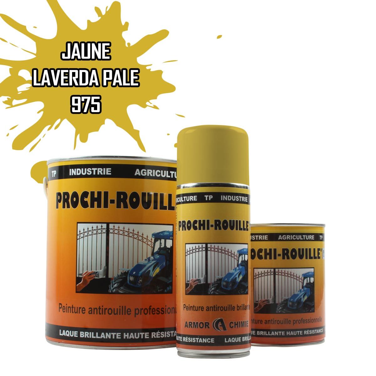 Peinture agricole PROCHI-ROUILLE brillante, Jaune, 975, LAVERDA PALE