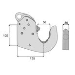 Crochet de bras inférieur à souder, cat 2, diamètre 56 mm, longueur 135 mm, hauteur à souder 102 mm, CBM