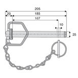 Axe d'attelage à poignée de Ø25 mm cat 2, avec chainette et goupille de Ø10 mm