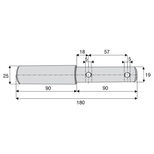 Axe d'attelage double de Ø19 et 25 mm, longueur totale 180 mm, goupille de Ø5 mm