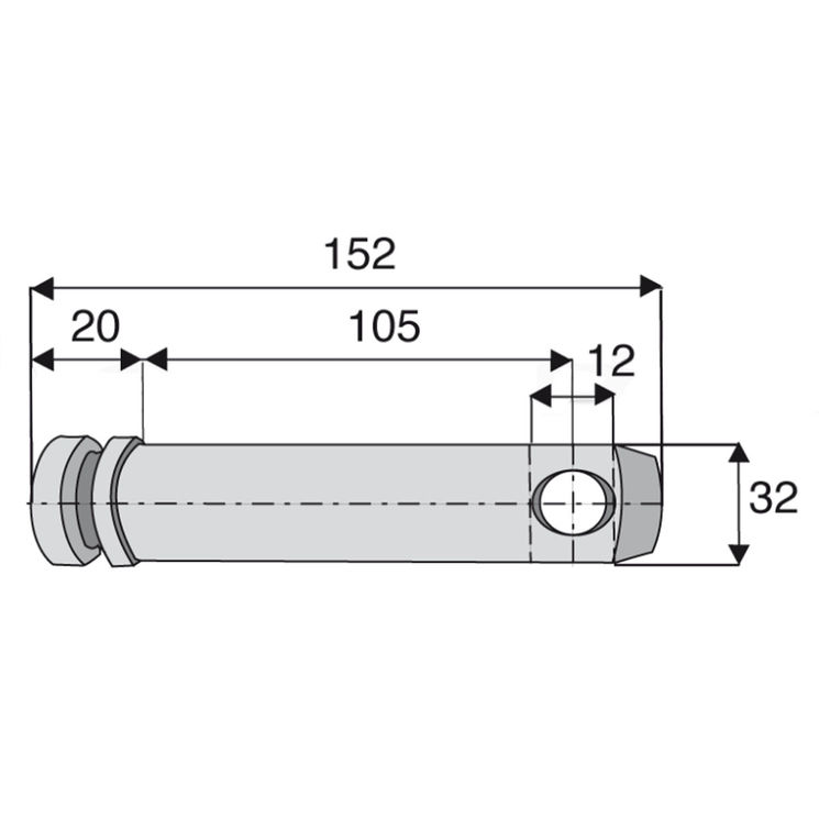 Axe d'attelage de Ø32 mm cat 3, goupille de Ø12 mm