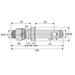 Piton pour axe d'attelage de Ø22 mm, filetage M22x1,5 goupille de Ø12 mm, longueur 140 mm