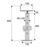 Béquille télescopique avec fixation réglable, capacité 600 kg, flasque 195 mm, course 200