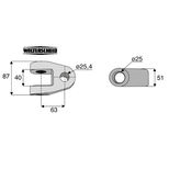 Chape nue, tracteur Ø25,4 mm, entraxe 63 mm, axe intérieur Ø25 mm, WALTERSCHEID