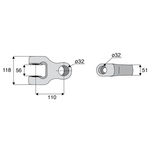 Chape nue, tracteur Ø32 mm, entraxe 110 mm, axe intérieur Ø32 mm - longueur 118,5 mm, WALTERSCHEID