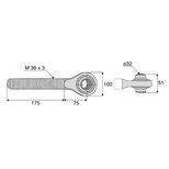 Tirant à rotule pour barre de poussée, cat 3, tige M36x3, filetage gauche