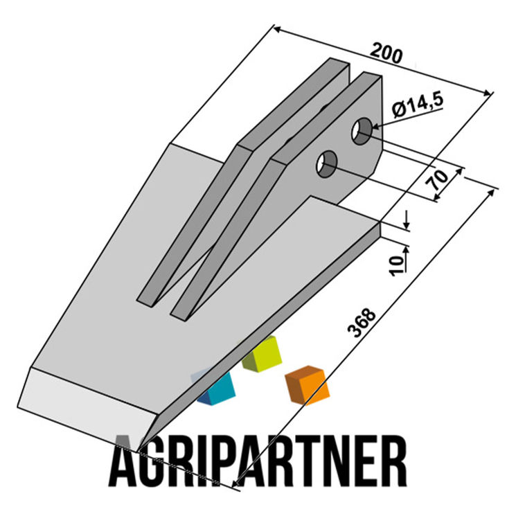 Bèche 368x200x10, entraxe 70 mm pour machine à bècher SELVATICI, pièce interchangeable