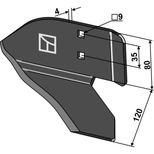 Lame planet de bineuse 120x4 mm, trou Ø9 mm, pour EINBOCK, 15-285-01, gauche, pièce interchangeable