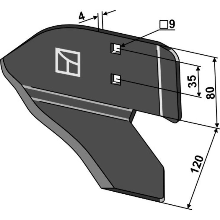 Lame planet de bineuse 120x4 mm, trou Ø9 mm, pour EINBOCK, 15-285-01, gauche, pièce interchangeable