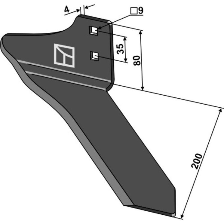 Lame planet de bineuse 200x4 mm, trou Ø9 mm, pour EINBOCK, 15-293-01, gauche, pièce interchangeable