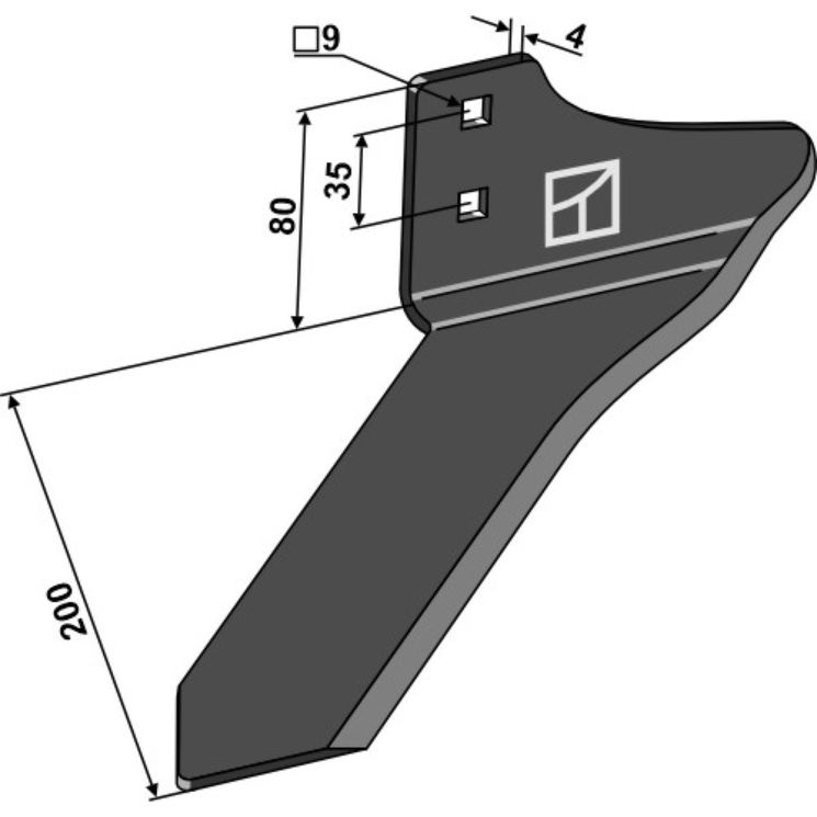 Lame planet de bineuse 200x4 mm, trou Ø9 mm, pour EINBOCK, 15-294-01, droit, pièce interchangeable