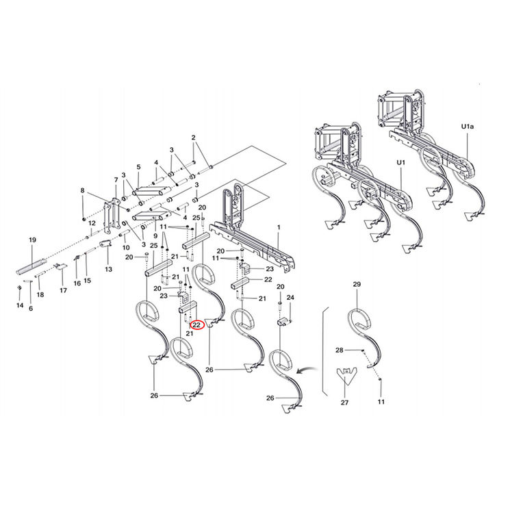 Barre de connection des dents (150mm) pour bineuse OZDOKEN / AC010517