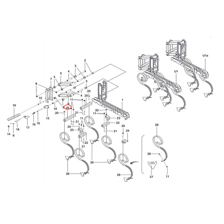 Barre de connecxion des dents (250mm) pour bineuse OZDOKEN / AC010520