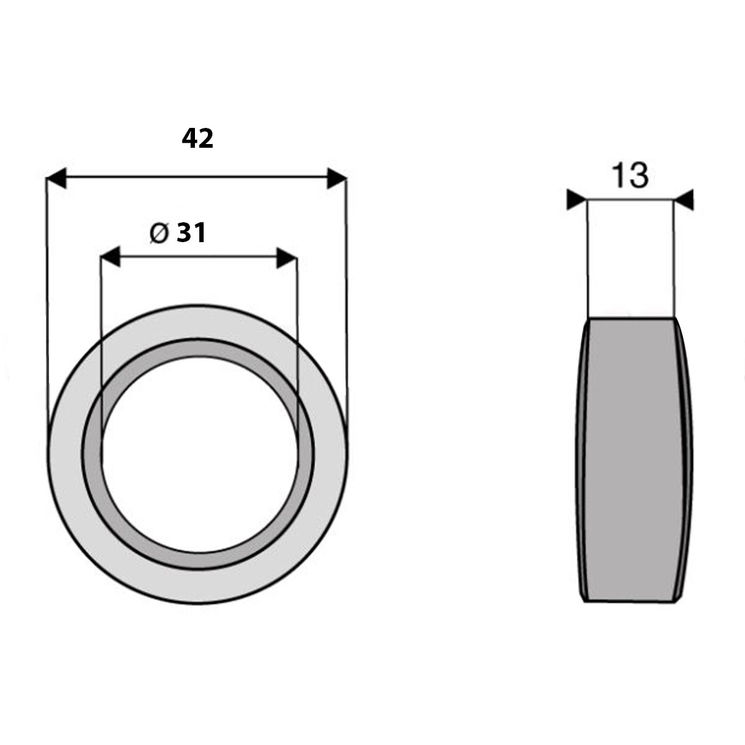 Rondelle 42x31xlong.13 mm pour fléau Y AGRAM, TAARUP, KVERNELAND