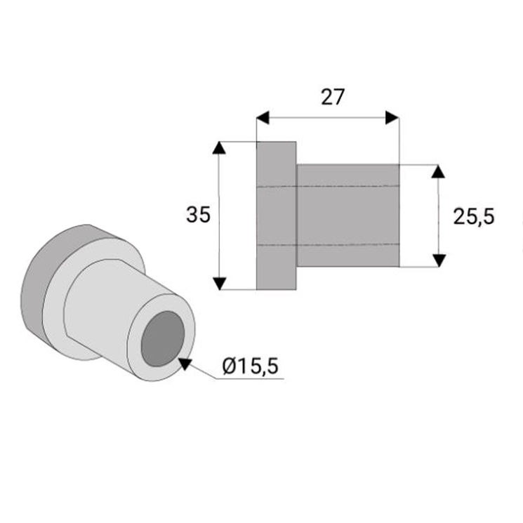 Entretoise épaulée 15,5x25,5xlong.27 mm, épaulement 35 mm pour marteau broyeur BOMFORD