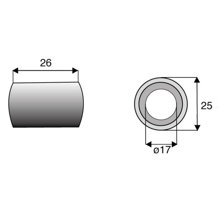 Entretoise 17x25xlong.26 mm pour marteau broyeur BOMFORD, KUHN, NOREMAT, EPOKE