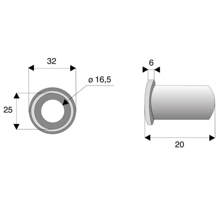 Entretoise épaulée 16,5x25xlong.20 mm, épaulement 32 mm pour broyeur FERRI