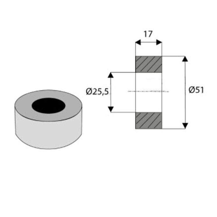 Bague 25.5x51xlong.17 mm, 6060015, BAG02504, BAG02511 pour marteau broyeur KUHN, QUIVOGNE