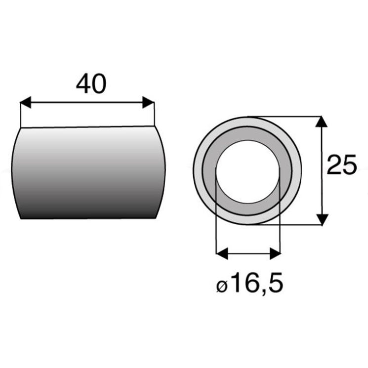 Entretoise 16,5x25xlong.40 mm pour marteau broyeur LAGARDE