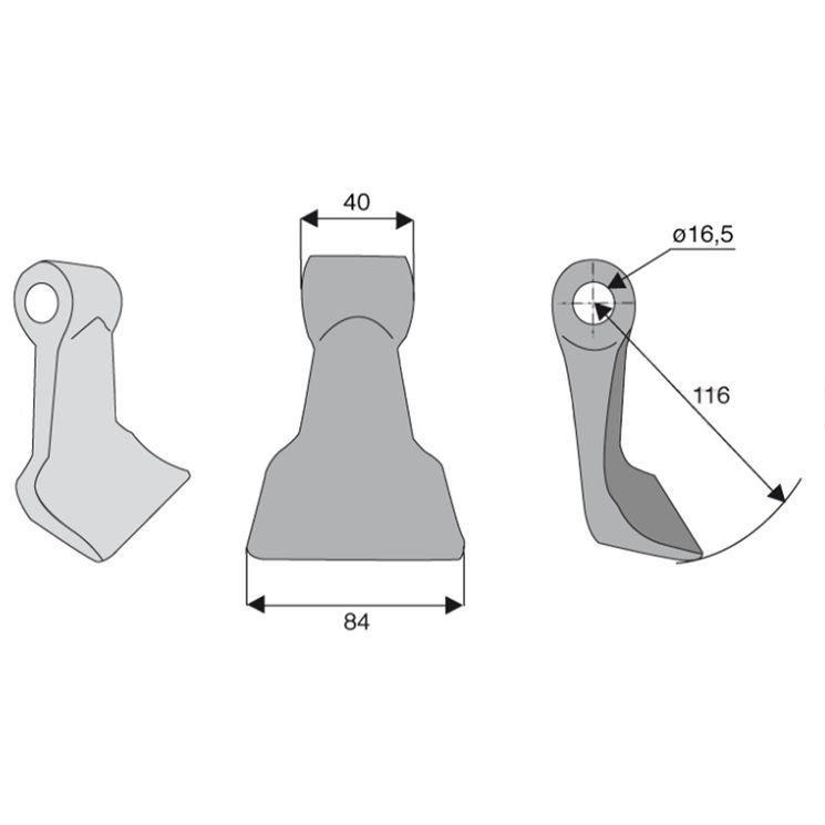 Marteau 84x40x116, trou 16,5mm, pour broyeur ORTOLAN, TIERRE