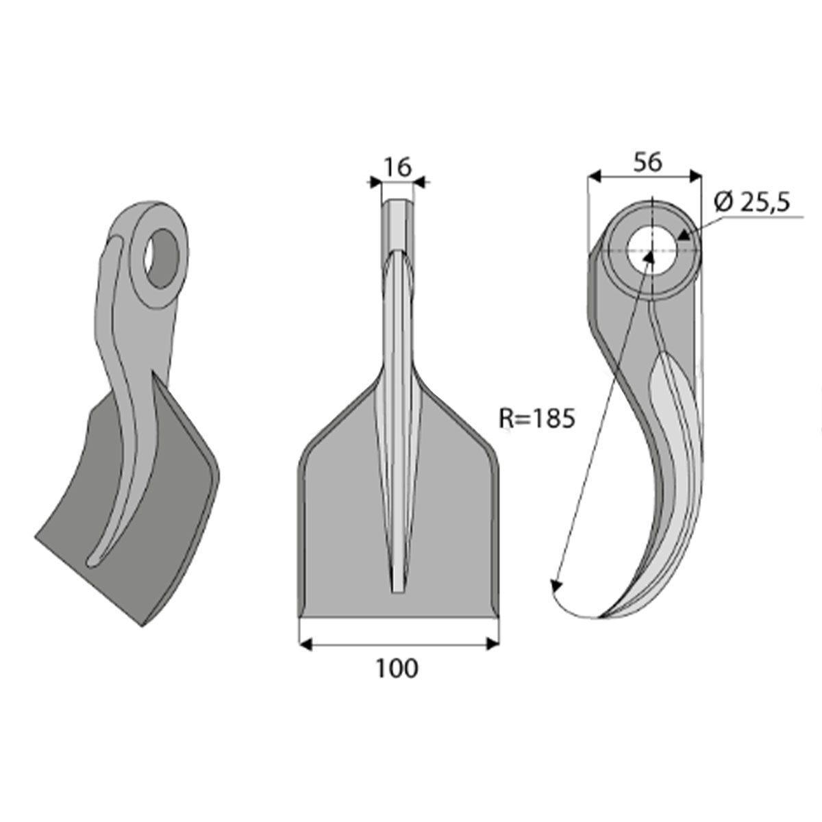 Marteau 100x16x185, trou 25,5mm, pour broyeur DESVOYS