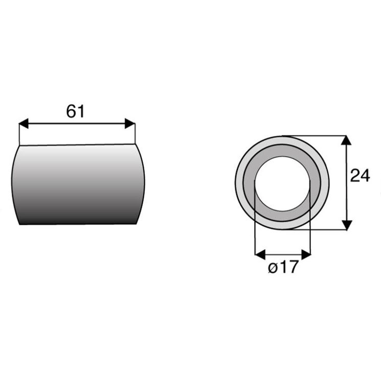 Entretoise 17x24xlong.61 mm pour marteau broyeur CMV, LAGARDE, NICOLAS, NOREMAT, ROUSSEAU, SMA