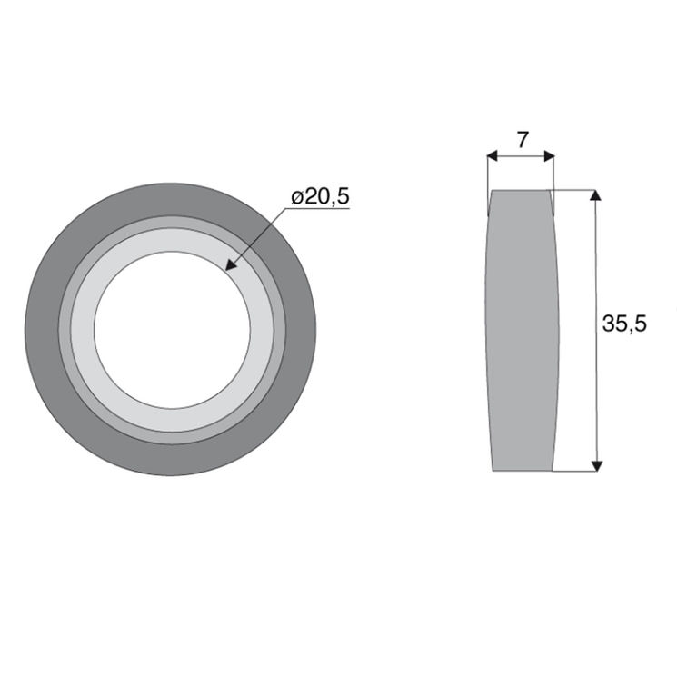 Rondelle nylon 20,5x35,5xlong.7 mm pour marteau broyeur PERFECT, TUNNIBEN ET STOCKS