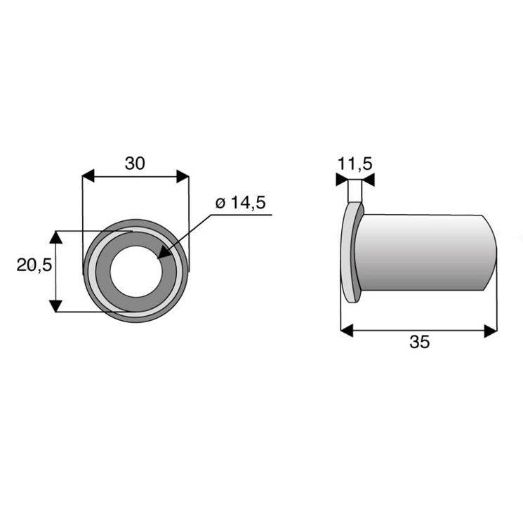 Entretoise epaulée 14,5x20,5xlong.35 mm, épaulement 30 mm pour marteau BOMFORD, SPEARHEAD