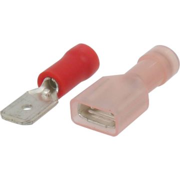 Lot de 10 cosses plates mâle/femelle isolées rouge 6,3 x 0,8mm pour fil 0,5 à 1mm²